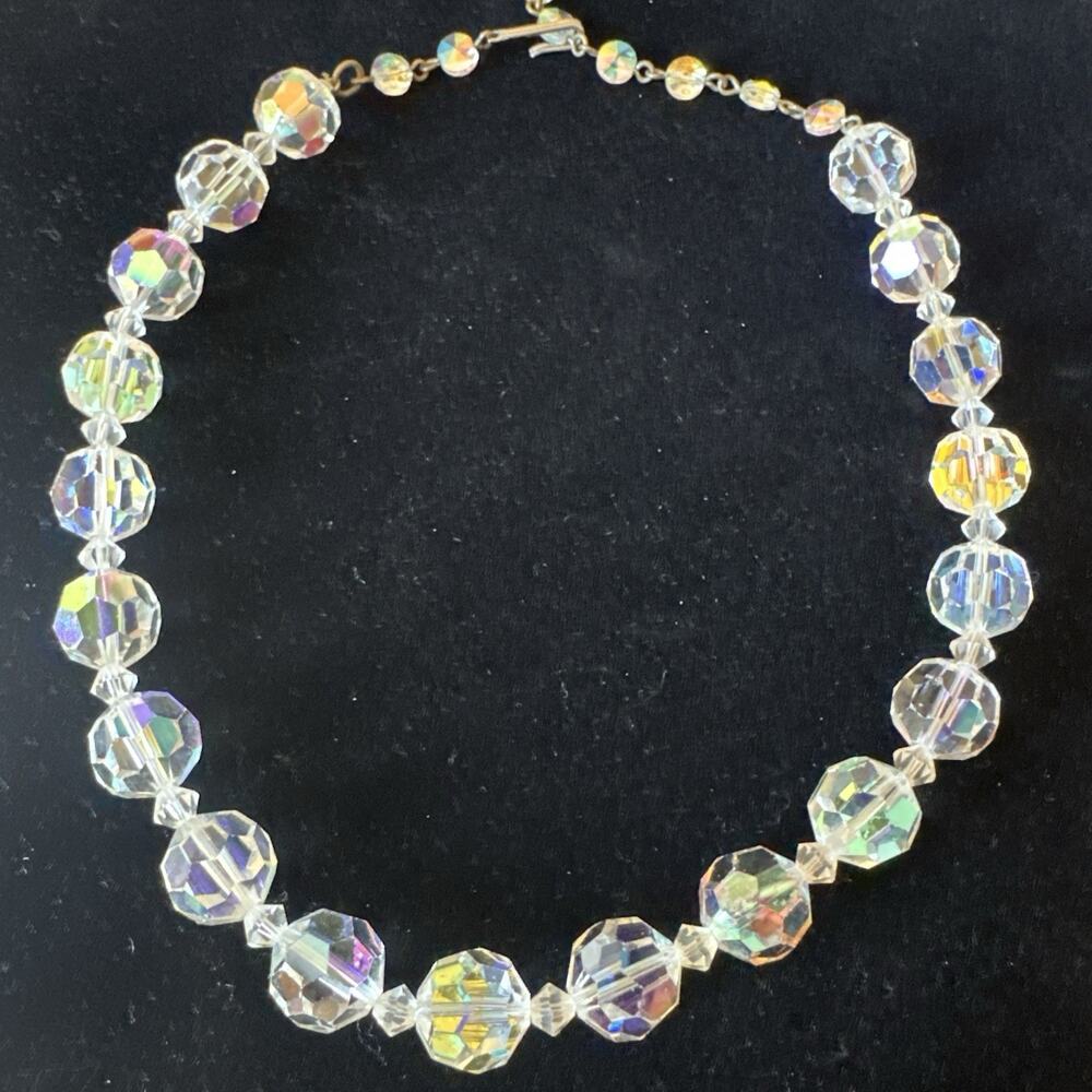 Vtg Crystal Necklace Aurora Borealis Adjustable 3 1/4” Beads 16” Collectible - Picture 7 of 7